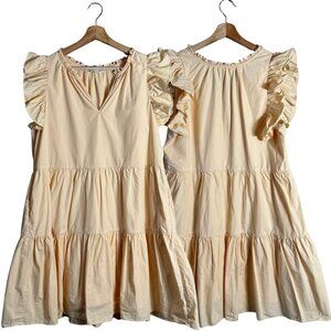 A Loves A Tiered Ruffle Mini Dress Women's Large Butter Yellow Frilly Boho Flowy